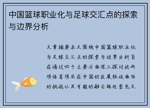 中国篮球职业化与足球交汇点的探索与边界分析